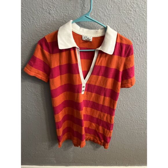 Lilly Pulitzer Wonens Striped Tunic Shirt Cotton Short Sleeve Medium V-Neck - Picture 2 of 6